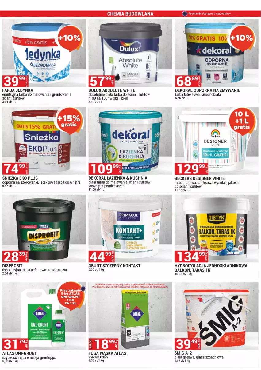 Gazetka promocyjna Merkury Market - ważna 01.06 do 30.06.2021 - strona 33 - produkty: Absolut, Beckers, Dekoral, Dulux, Emulsja, Fa, Farba do wnętrz, Farba lateksowa, Fuga wąska, Gładź szpachlowa, Gra, Grunt, Hydroizolacja, Kuchnia, LANA, Por, Sok, Sprzedawcy