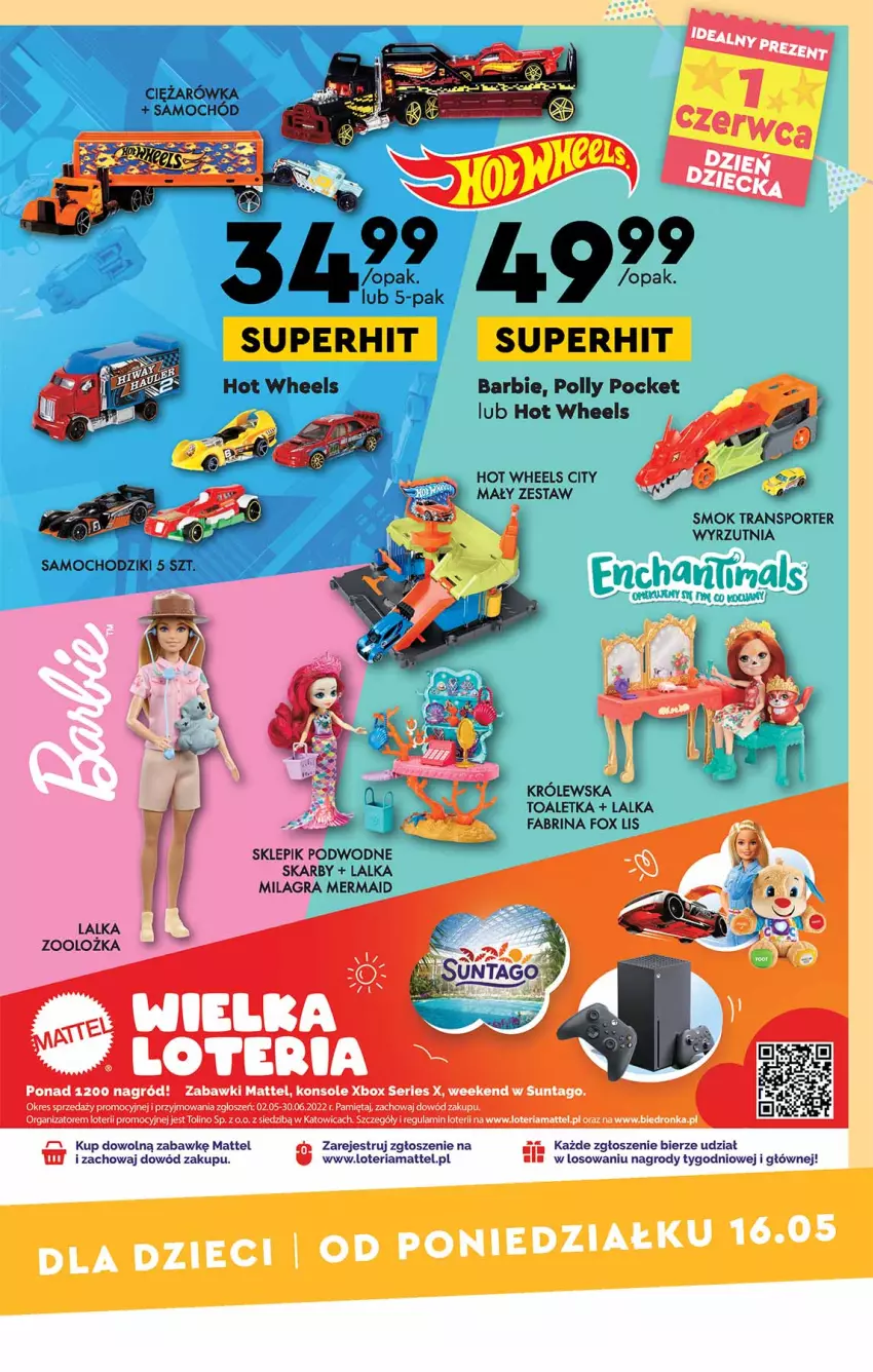 Gazetka promocyjna Biedronka - Okazje tygodnia - ważna 16.05 do 01.06.2022 - strona 15 - produkty: Barbie, Fa, Gra, Hot Wheels, Lalka, LEGO, Mattel, Mięta, Polly Pocket, Por, Ser, Sport, Tago, Toaletka, Tran, Wyrzutnia, Xbox