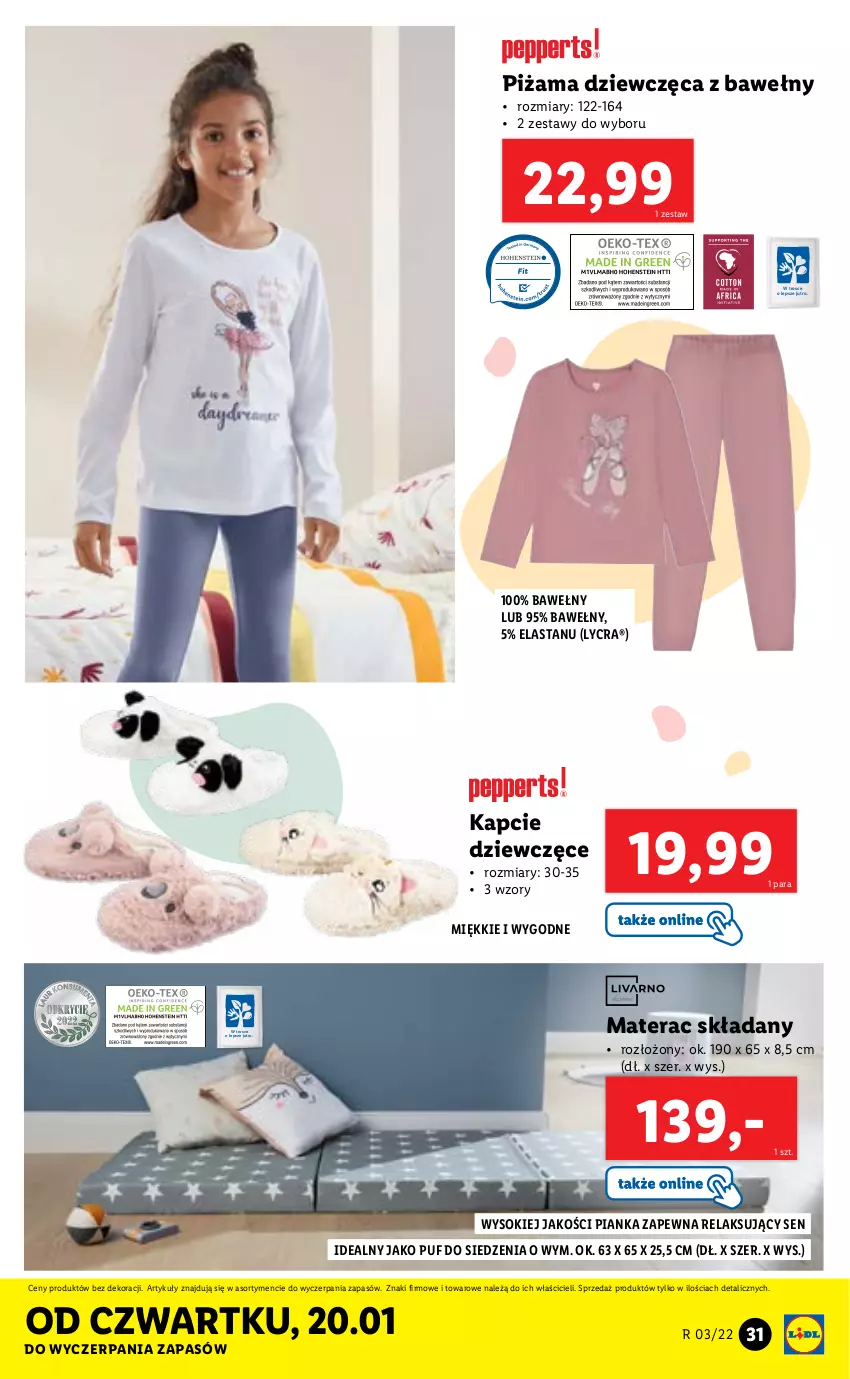 Gazetka promocyjna Lidl - GAZETKA - ważna 17.01 do 23.01.2022 - strona 33 - produkty: Kapcie, Materac, Materac składany, Piżama, Puf, Sok, Tera