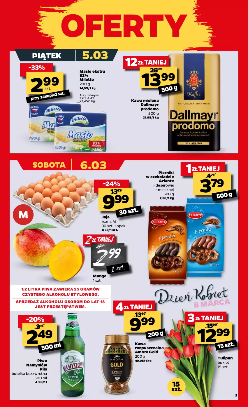 Gazetka promocyjna Netto - Gazetka tygodnia - ważna 01.03 do 06.03.2021 - strona 3 - produkty: Bukiet, Dallmayr, Deser, Gra, Jaja, Kawa, Kawa mielona, Kawa rozpuszczalna, Mango, Masło, Namysłów, Piernik, Pierniki w czekoladzie, Piwa, Piwo, Ser, Tulipan