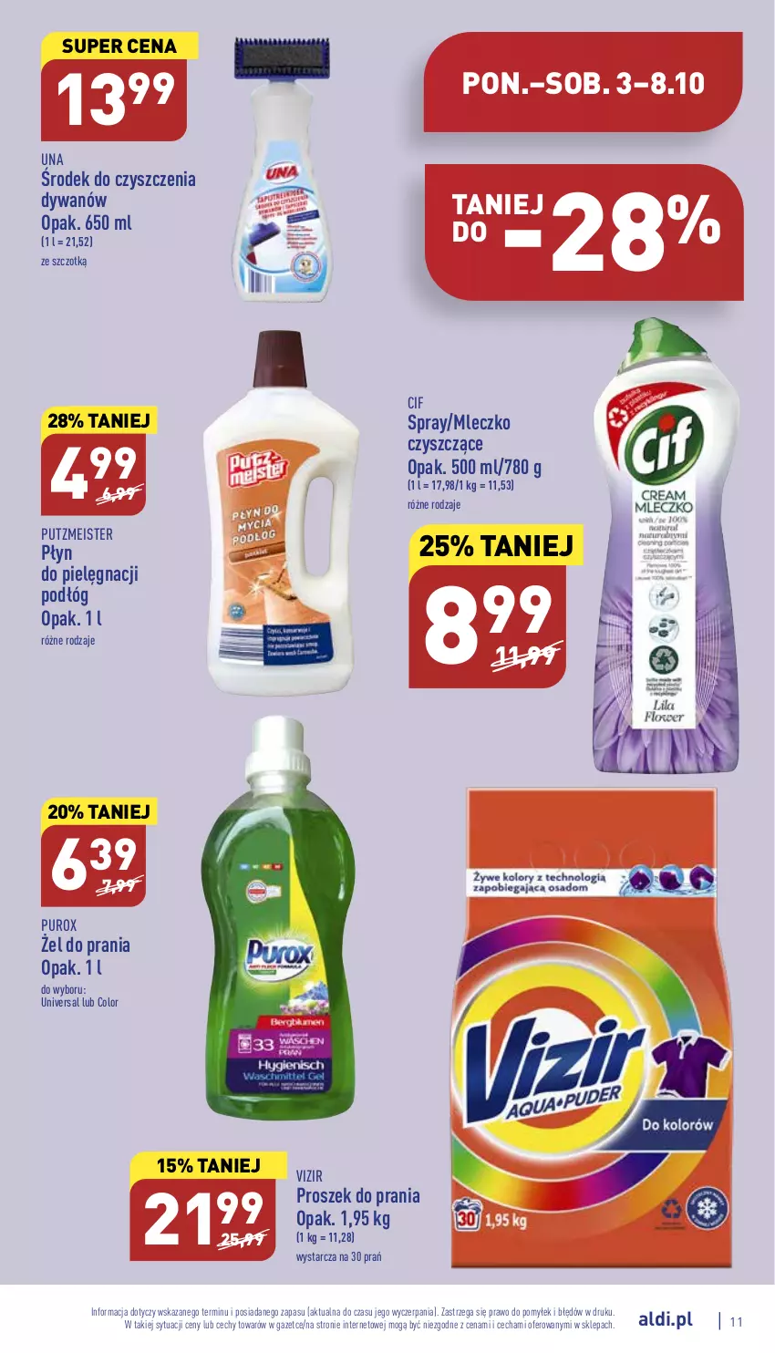 Gazetka promocyjna Aldi - Pełny katalog - ważna 03.10 do 08.10.2022 - strona 11 - produkty: Cif, Dywan, Mleczko, Proszek do prania, Pur, Putzmeister, Vizir