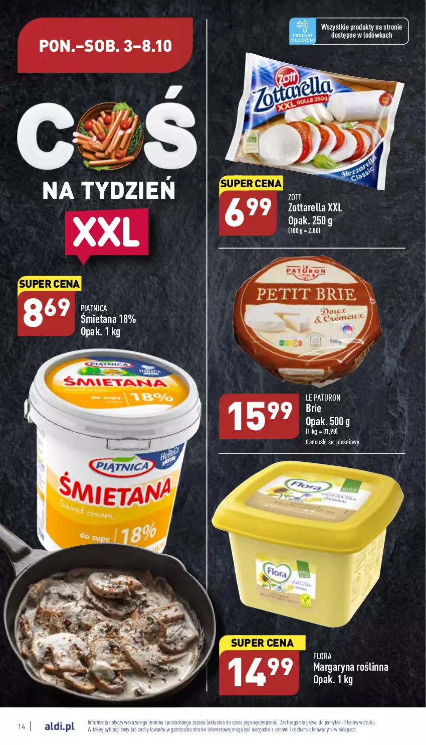 Gazetka promocyjna Aldi - Pełny katalog - ważna 03.10 do 08.10.2022 - strona 14 - produkty: Brie, Flora, Lodówka, Margaryna, Piątnica, Ser, Ser pleśniowy, Zott, Zottarella