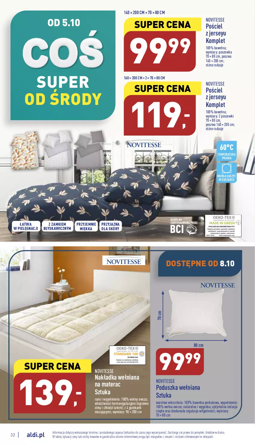 Gazetka promocyjna Aldi - Pełny katalog - ważna 03.10 do 08.10.2022 - strona 32 - produkty: LG, Materac, Nakładka wełniana na materac, Poduszka, Pościel, Poszewka, Tera, Wełna