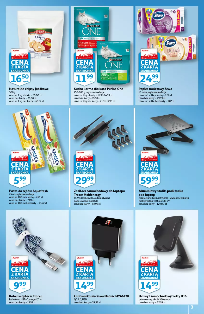 Gazetka promocyjna Auchan - Skarbonka #23 - ważna 09.06 do 15.06.2022 - strona 3 - produkty: Acer, Aquafresh, Chipsy, Gra, Papier, Papier toaletowy, Pasta do zębów, Podkład, Podkładka, Pur, Purina, Sok, Stolik, Sucha karma, Top, Warka