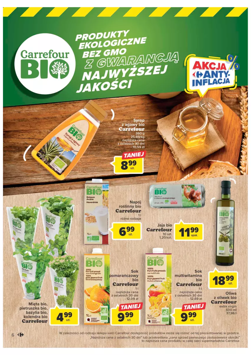 Gazetka promocyjna Carrefour - Gazetka Marki własne Carrefour - ważna 10.01 do 29.01.2023 - strona 6 - produkty: Bazyl, Bazylia, Gin, Jaja, Kolendra, Mięta, Napój, Napój roślinny, Oliwa z oliwek, Pietruszka, Por, Pur, Sok