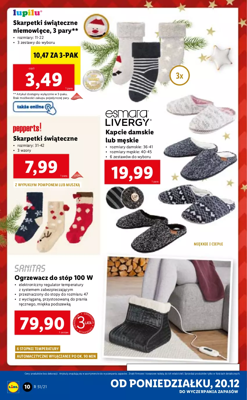 Gazetka promocyjna Lidl - GAZETKA - ważna 20.12 do 24.12.2021 - strona 10 - produkty: Kapcie, Karp, Mus, Piec, Skarpetki, Top