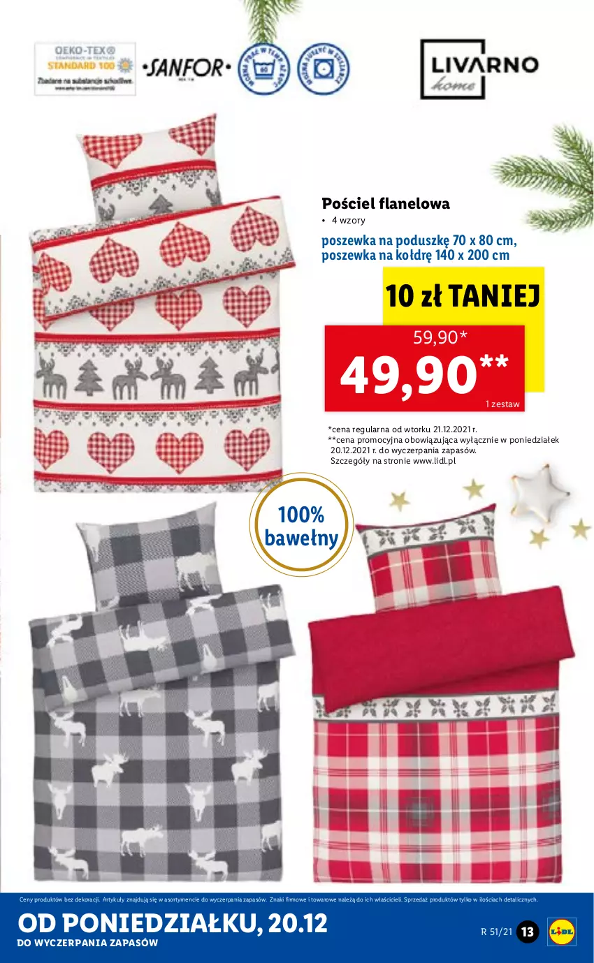 Gazetka promocyjna Lidl - GAZETKA - ważna 20.12 do 24.12.2021 - strona 13 - produkty: Pościel, Pościel flanelowa, Poszewka