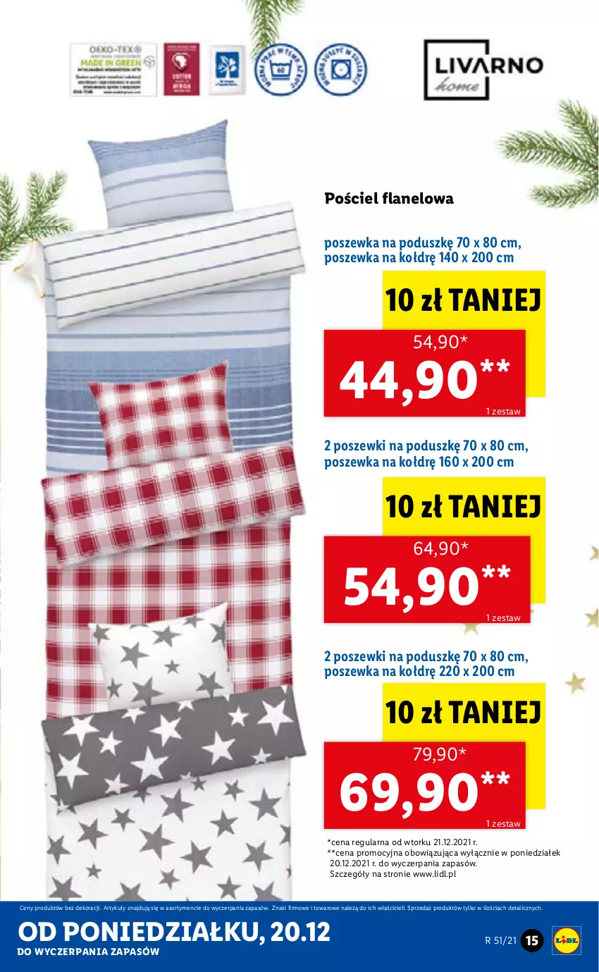 Gazetka promocyjna Lidl - GAZETKA - ważna 20.12 do 24.12.2021 - strona 15 - produkty: Pościel, Pościel flanelowa, Poszewka