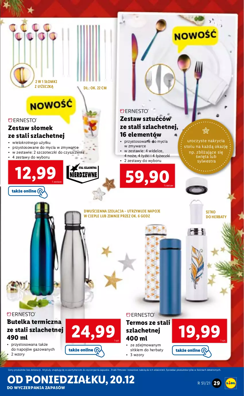 Gazetka promocyjna Lidl - GAZETKA - ważna 20.12 do 24.12.2021 - strona 29 - produkty: Napoje, Noż, Sitko, Termos, Zestaw sztućców