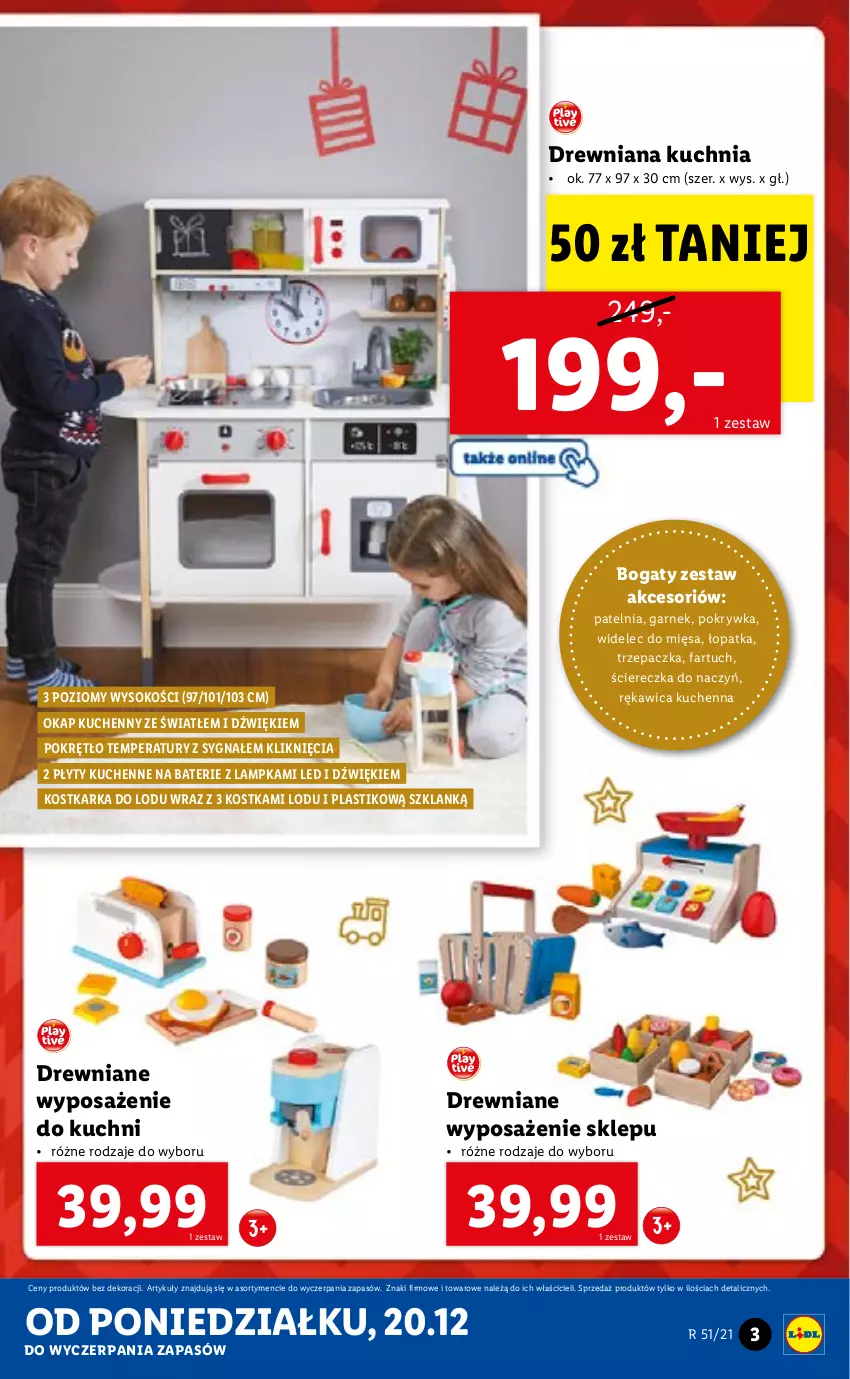 Gazetka promocyjna Lidl - GAZETKA - ważna 20.12 do 24.12.2021 - strona 3 - produkty: Drewniana kuchnia, Fa, Garnek, Kuchnia, Okap, Patelnia, Rękawica kuchenna, Sok, Trzepaczka, Widelec