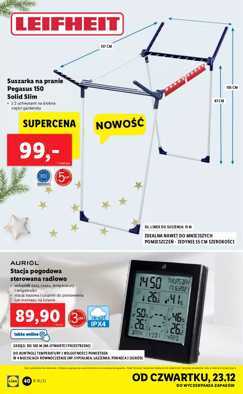 Gazetka promocyjna Lidl - GAZETKA - ważna 20.12 do 24.12.2021 - strona 40 - produkty: Asus, LG, Ogród, Stacja pogodowa, Suszarka, Suszarka na pranie, Sypialnia