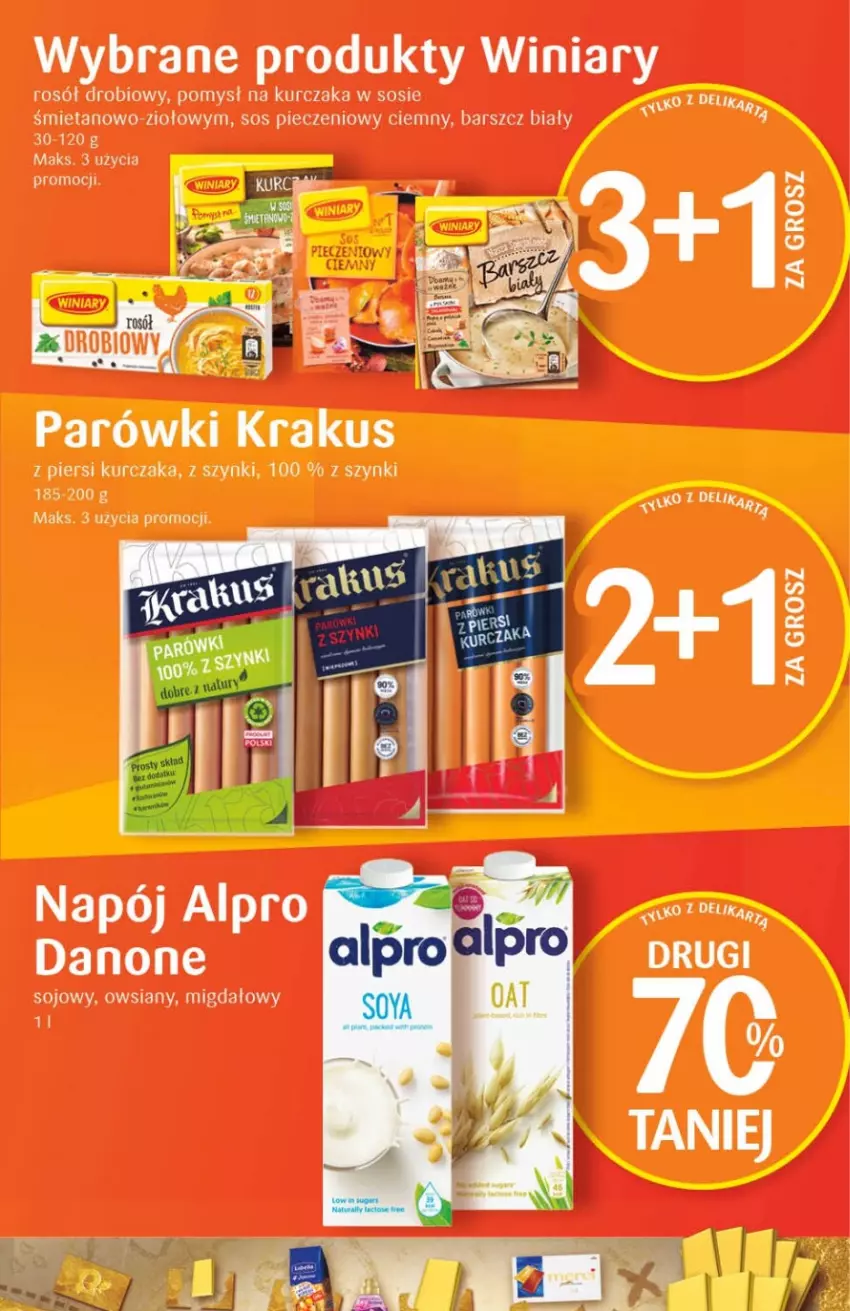 Gazetka promocyjna Delikatesy Centrum - Gazetka DC39 - ważna 06.10 do 12.10.2022 - strona 3 - produkty: Alpro, Danone, Krakus, Kurczak, Napój, Parówki, Piec, Sos, Sos pieczeniowy, Winiary