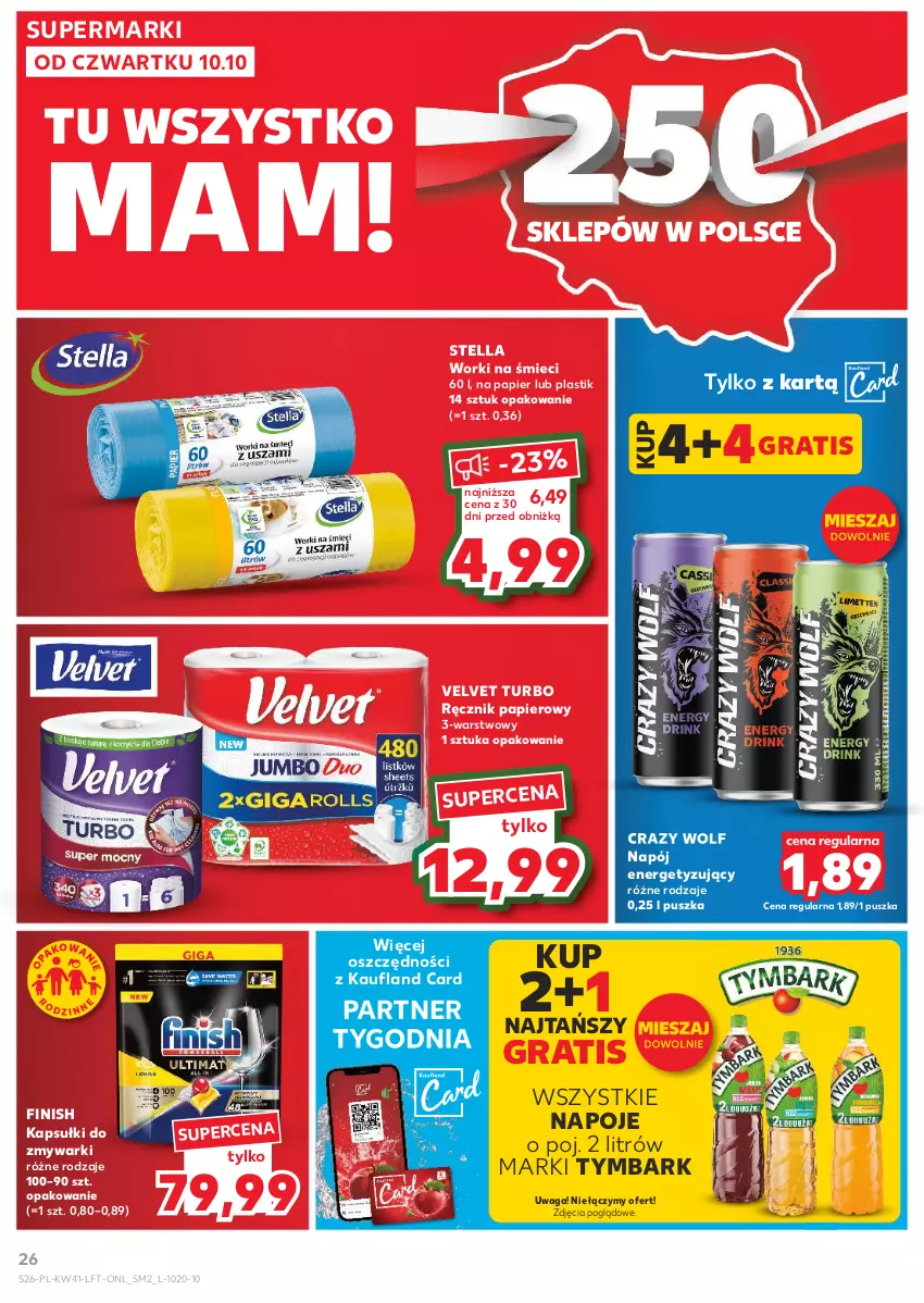 Gazetka promocyjna Kaufland - Gazetka tygodnia - ważna 10.10 do 16.10.2024 - strona 26 - produkty: Finish, Gra, Napój, Napoje, Papier, Ręcznik, Tymbark, Velvet, Waga, Worki na śmiec, Worki na śmieci, Zmywarki