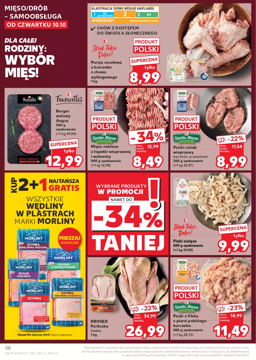 Gazetka promocyjna Kaufland - Gazetka tygodnia - ważna 10.10 do 16.10.2024 - strona 38 - produkty: Burger, Drób, Flaki, Gra, Kurczak, Mięso, Mięso mielone, Mięso mielone z łopatki wieprzowej, Morliny, Perliczka, Por, Rama, Schab wieprzowy, Sok, Tusz, Waga