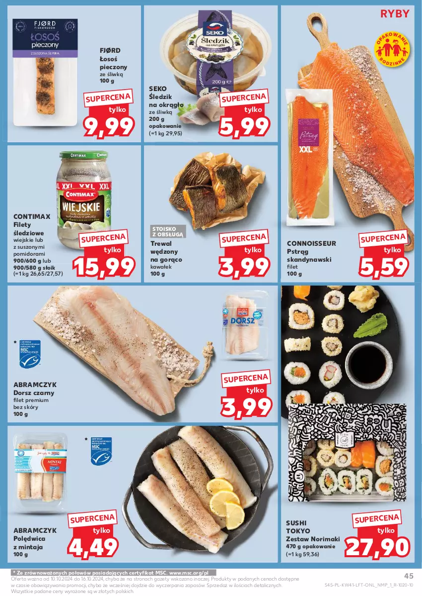 Gazetka promocyjna Kaufland - Gazetka tygodnia - ważna 10.10 do 16.10.2024 - strona 45 - produkty: Dorsz, Kawa, Mintaj, Piec, Polędwica, Pstrąg, SEKO, Sushi, Wałek