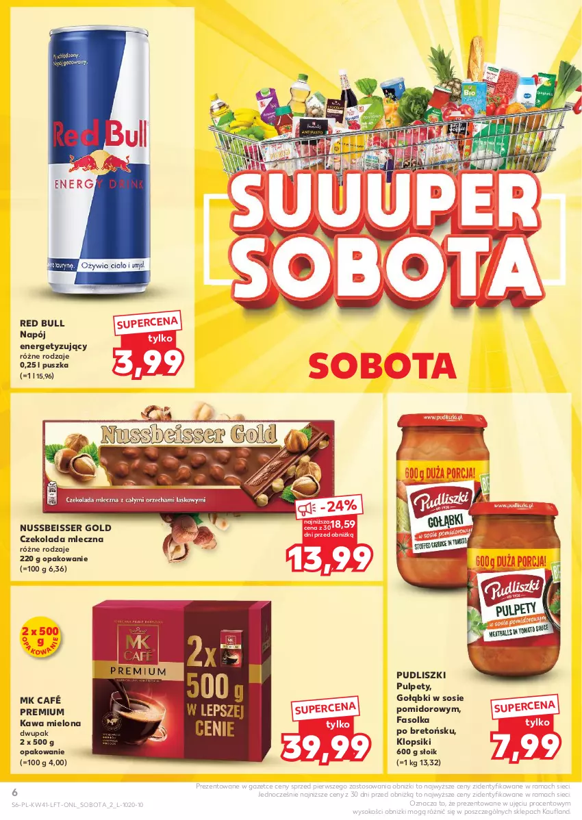 Gazetka promocyjna Kaufland - Gazetka tygodnia - ważna 10.10 do 16.10.2024 - strona 6 - produkty: Czekolada, Czekolada mleczna, Fa, Kawa, Kawa mielona, Klopsiki, Napój, Pudliszki, Pulpety, Rama, Red Bull, Ser, Sok, Sos