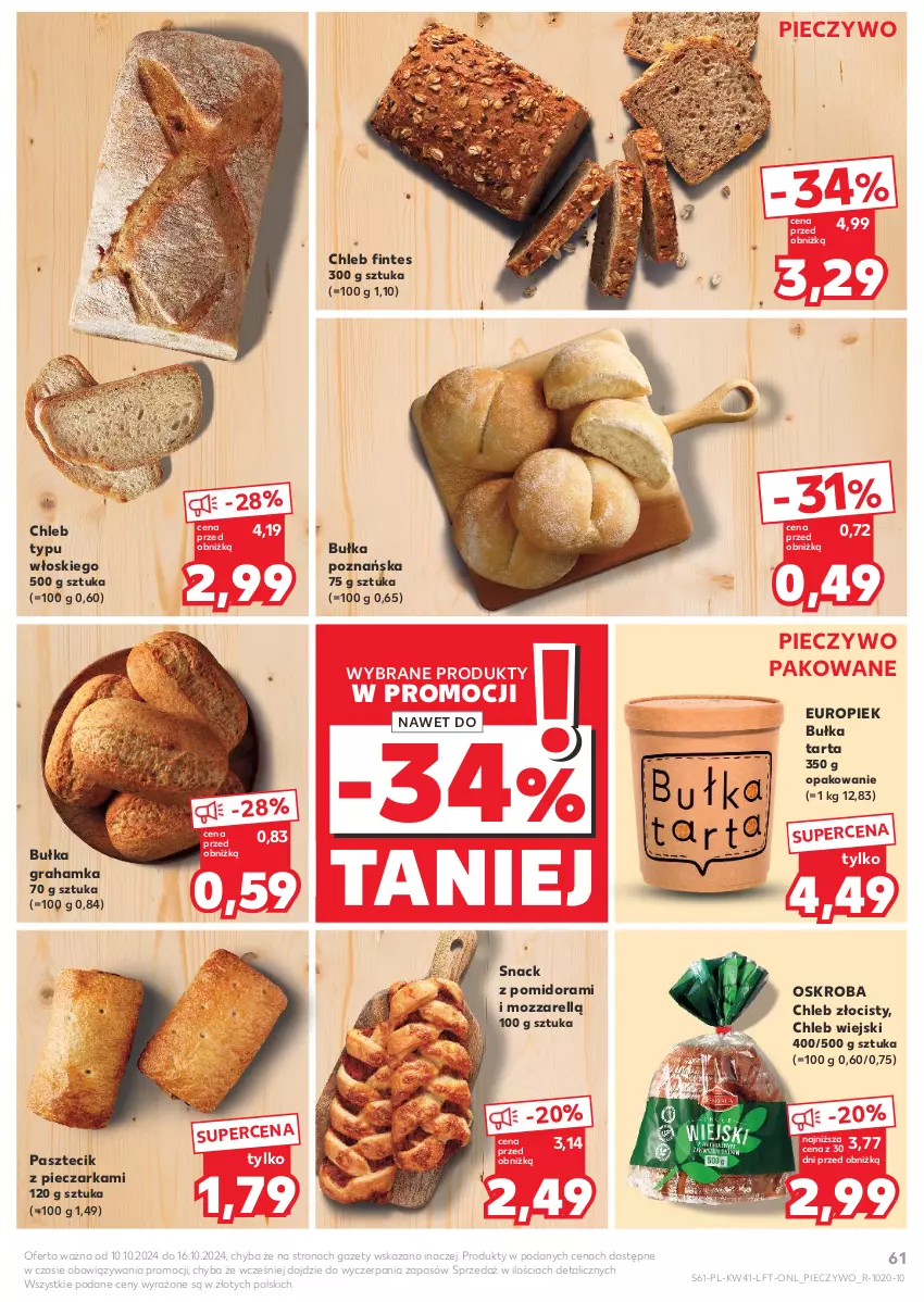 Gazetka promocyjna Kaufland - Gazetka tygodnia - ważna 10.10 do 16.10.2024 - strona 61 - produkty: Bułka, Bułka grahamka, Bułka tarta, Chleb, Chleb typu włoskiego, Gra, Pasztecik z pieczarkami, Piec, Pieczarka, Pieczywo, Tarta