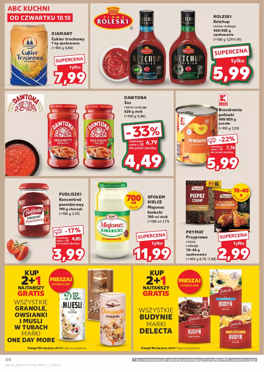 Gazetka promocyjna Kaufland - Gazetka tygodnia - ważna 10.10 do 16.10.2024 - strona 64 - produkty: Brzoskwinie, Cukier, Cukier trzcinowy, Dawtona, Delecta, Diamant, Gra, Ketchup, Koncentrat pomidorowy, Majonez, Mus, Prymat, Pudliszki, Sos, Waga