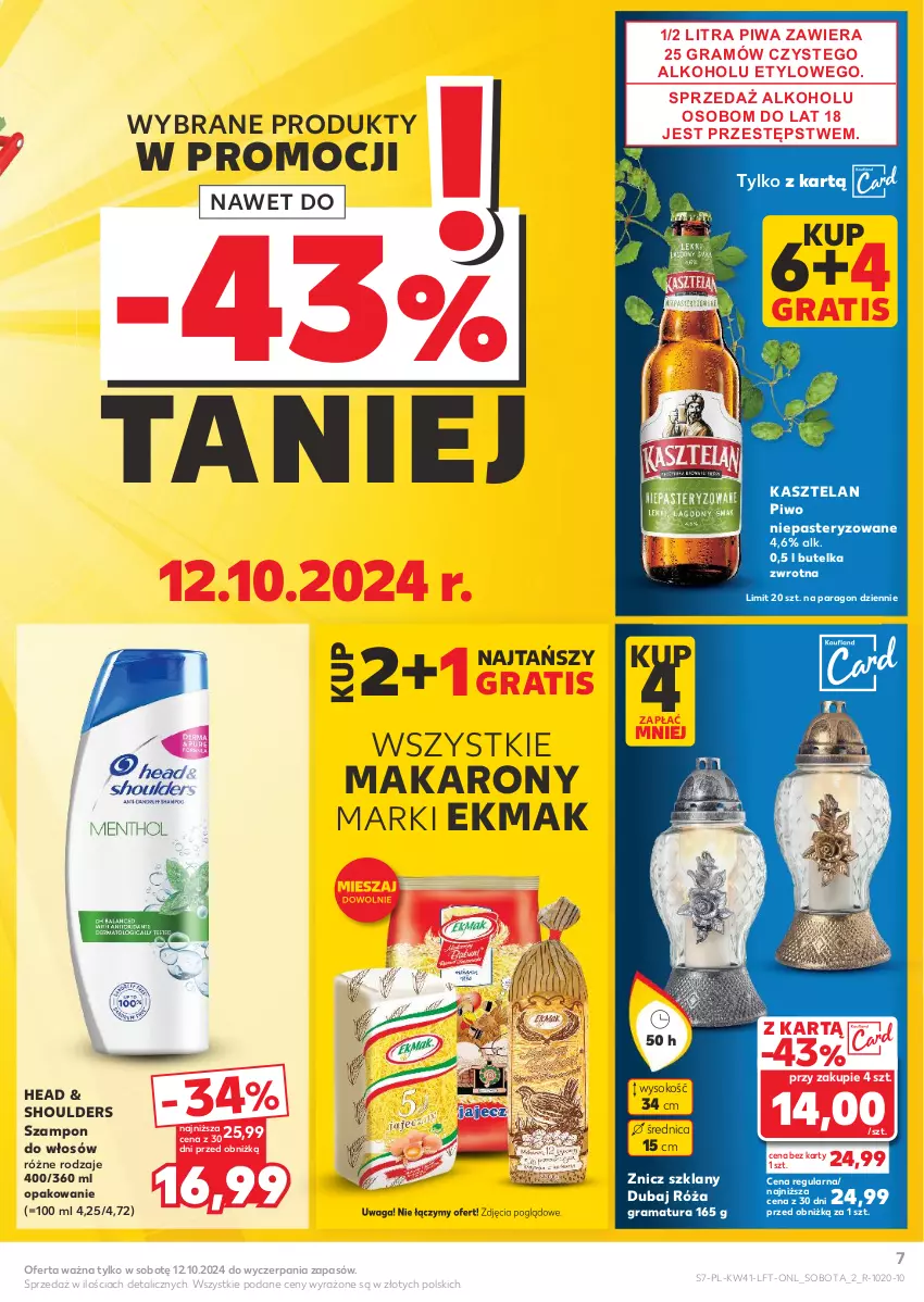 Gazetka promocyjna Kaufland - Gazetka tygodnia - ważna 10.10 do 16.10.2024 - strona 7 - produkty: Gra, Kasztelan, Makaron, Piwa, Piwo, Rama, Róża, Sok, Szampon, Waga, Znicz