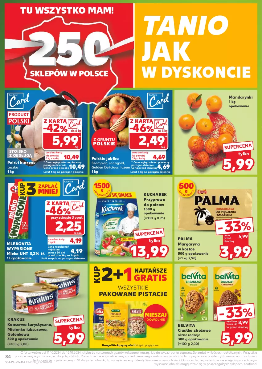 Gazetka promocyjna Kaufland - Gazetka tygodnia - ważna 10.10 do 16.10.2024 - strona 84 - produkty: BelVita, Ciastka, Gra, Grunt, Jabłka, Jonagold, Konserwa turystyczna, Krakus, Kucharek, Kurczak, Mandarynki, Margaryna, Mleko, Mlekovita, Palma, Pistacje, Przyprawa do potraw, Rama, Ser, Sok, Szampion, Tusz, Vita C, Waga