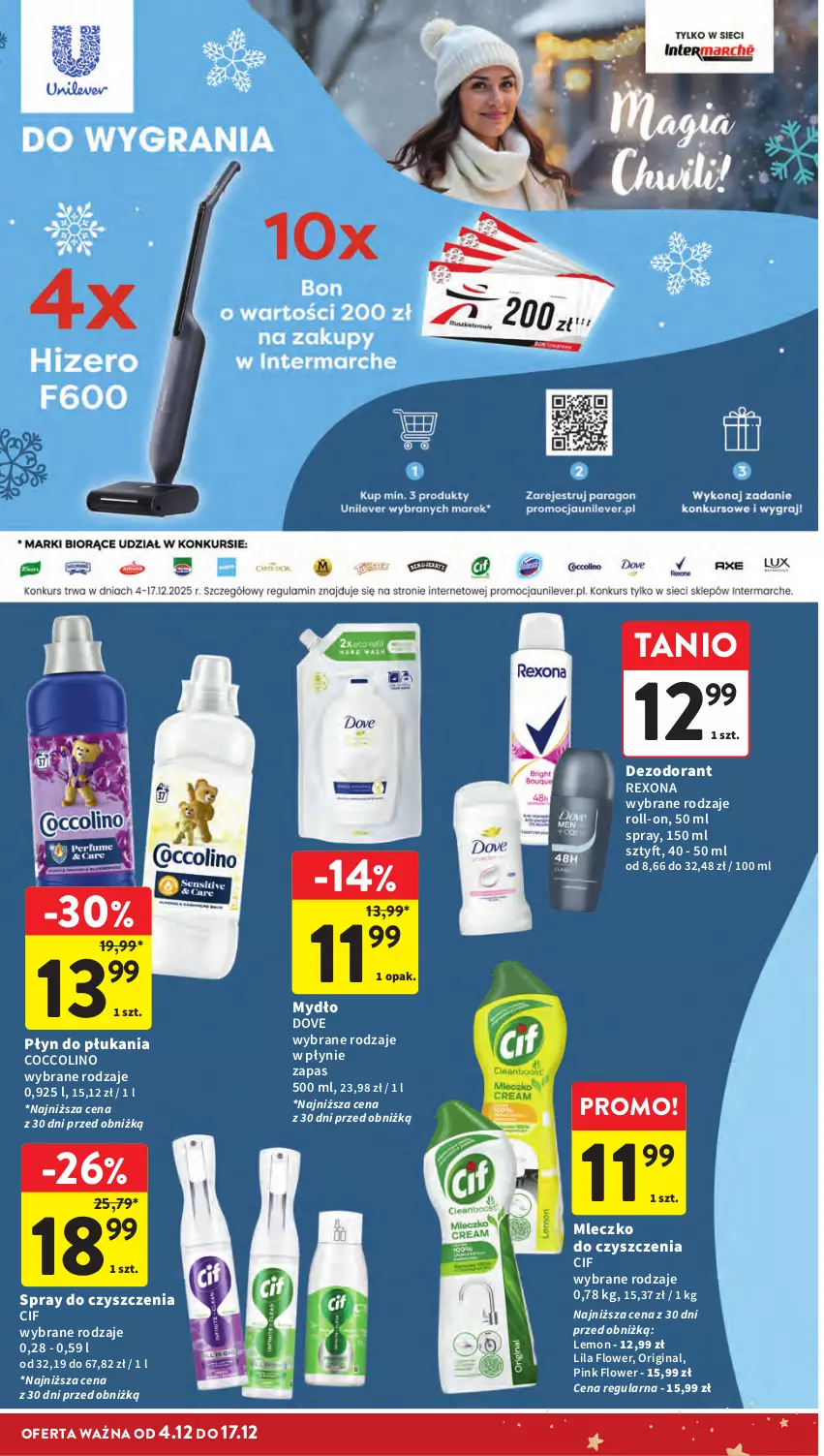 Gazetka promocyjna Intermarche - Gazetka Intermarche - ważna 04.12 do 10.12.2025 - strona 42 - produkty: Cif, Coccolino, Dezodorant, Dove, Gin, Mleczko, Rexona