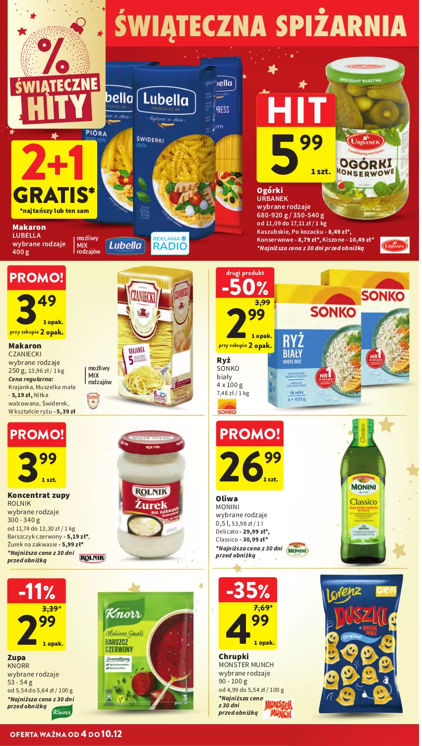 Gazetka promocyjna Intermarche - Gazetka Intermarche - ważna 04.12 do 10.12.2025 - strona 44 - produkty: Bell, Bella, Chrupki, Gra, Knorr, Lubella, Makaron, Monini, Monster Munch, Mus, Rolnik, Ryż, Ser, Sonko, Zupa