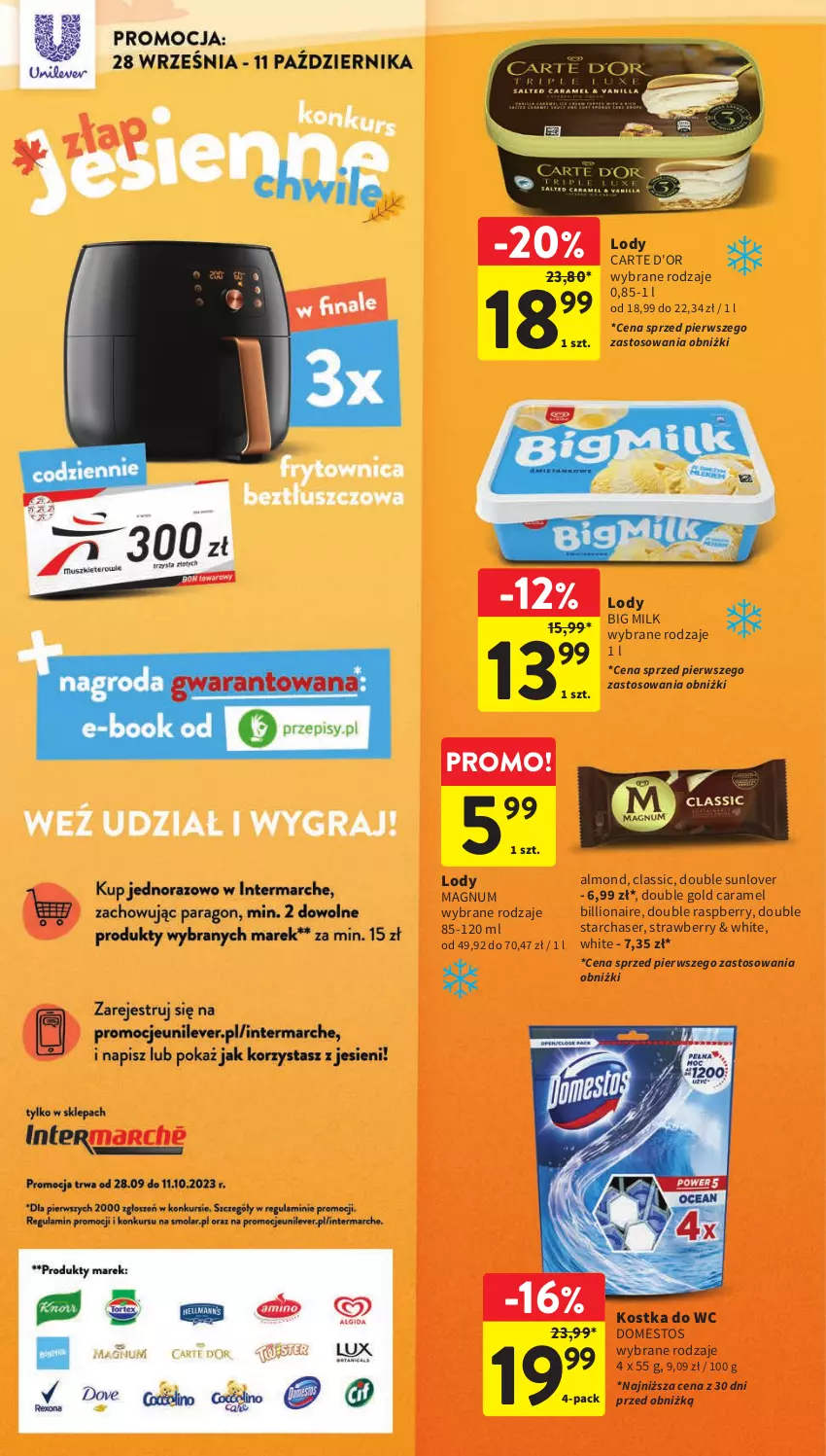 Gazetka promocyjna Intermarche - Gazetka Intermarche - ważna 28.09 do 04.10.2023 - strona 14 - produkty: Big Milk, Carte d'Or, Domestos, Kostka do wc, Lion, Lody, Ser