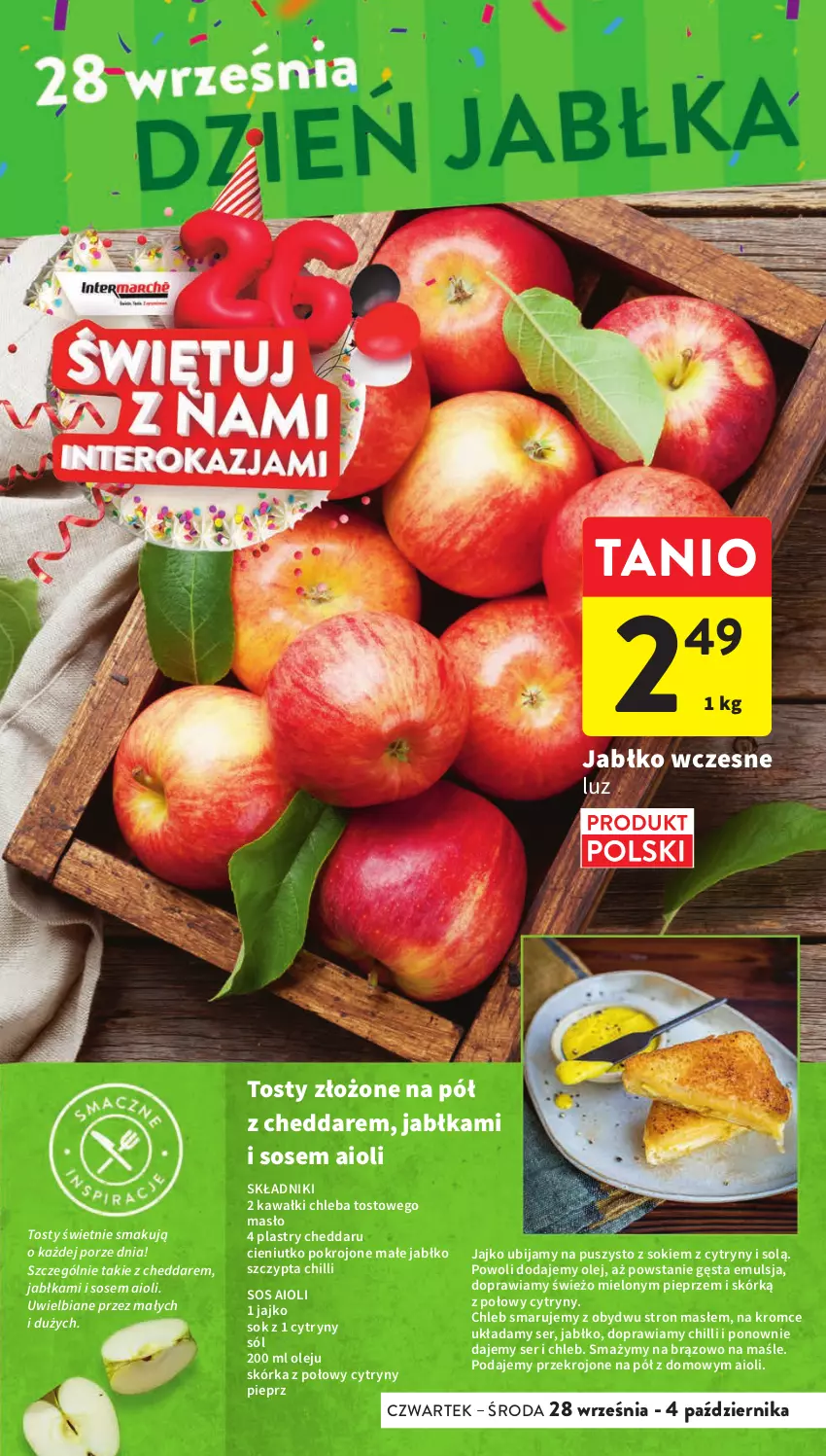 Gazetka promocyjna Intermarche - Gazetka Intermarche - ważna 28.09 do 04.10.2023 - strona 17 - produkty: Cheddar, Chleb, Cytryny, Emulsja, Jabłka, Kawa, Masło, Olej, Pieprz, Por, Ser, Sok, Sól, Sos