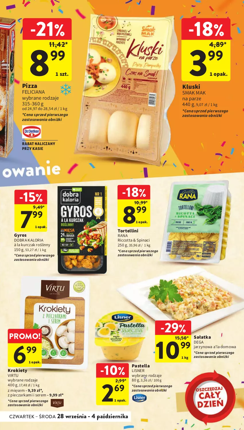 Gazetka promocyjna Intermarche - Gazetka Intermarche - ważna 28.09 do 04.10.2023 - strona 27 - produkty: Dega, Feliciana, Gyros, Krokiety, Kurczak, Lisner, Pastella, Piec, Pieczarka, Pizza, Sałat, Sałatka, Ser, Virtu