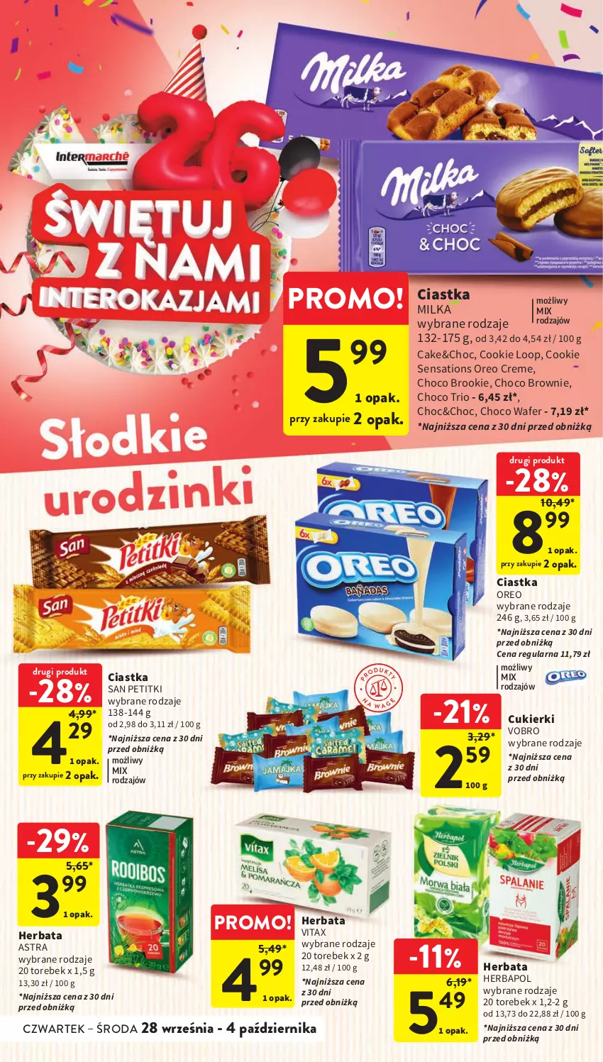 Gazetka promocyjna Intermarche - Gazetka Intermarche - ważna 28.09 do 04.10.2023 - strona 34 - produkty: Brownie, Ciastka, Cukier, Cukierki, Herbapol, Herbata, Milka, Oreo, Sati, Vitax