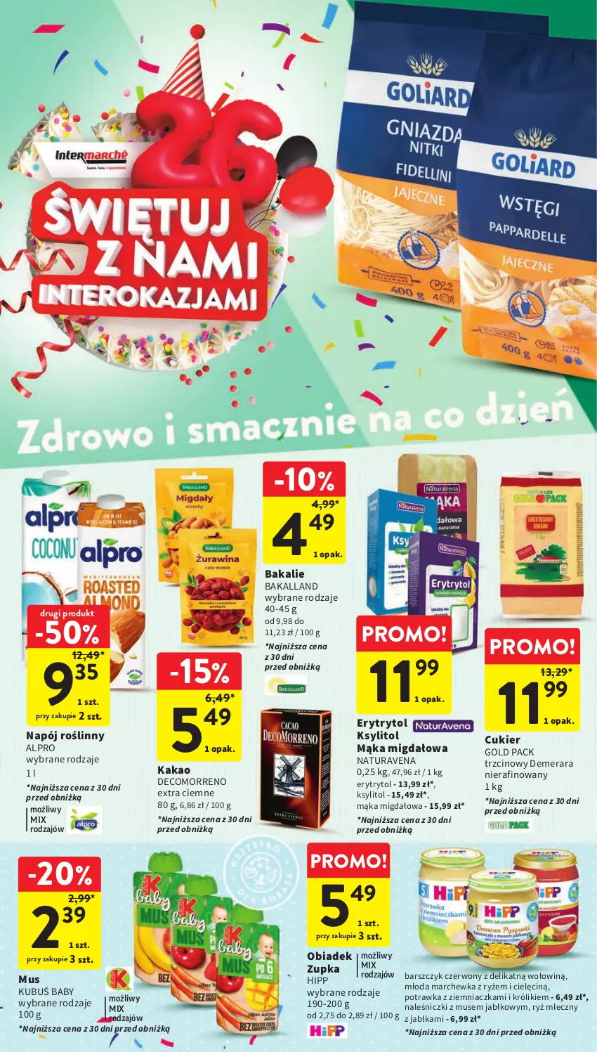 Gazetka promocyjna Intermarche - Gazetka Intermarche - ważna 28.09 do 04.10.2023 - strona 36 - produkty: Alpro, Bakalland, Cukier, HiPP, Jabłka, Kakao, Królik, Ksylitol, Kubuś, Mąka, Marchewka, Mus, Napój, Napój roślinny, Ryż