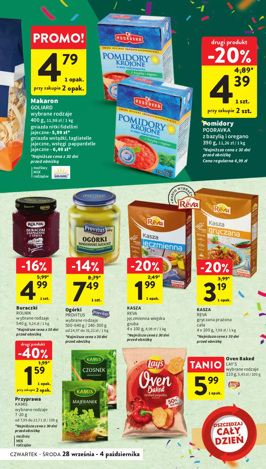 Gazetka promocyjna Intermarche - Gazetka Intermarche - ważna 28.09 do 04.10.2023 - strona 37 - produkty: Bazyl, Buraczki, Dell, Goliard, Gry, Kamis, Kasza, Lay’s, Makaron, Podravka, Pomidory, Rolnik, Tagliatelle