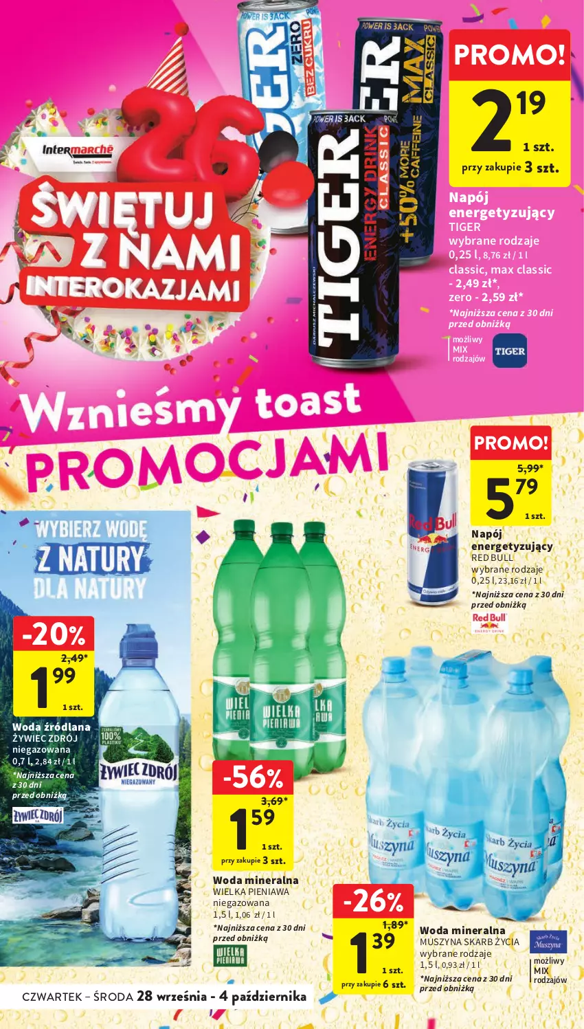 Gazetka promocyjna Intermarche - Gazetka Intermarche - ważna 28.09 do 04.10.2023 - strona 38 - produkty: LANA, Mus, Napój, Red Bull, Szyna, Tiger, Woda, Woda mineralna