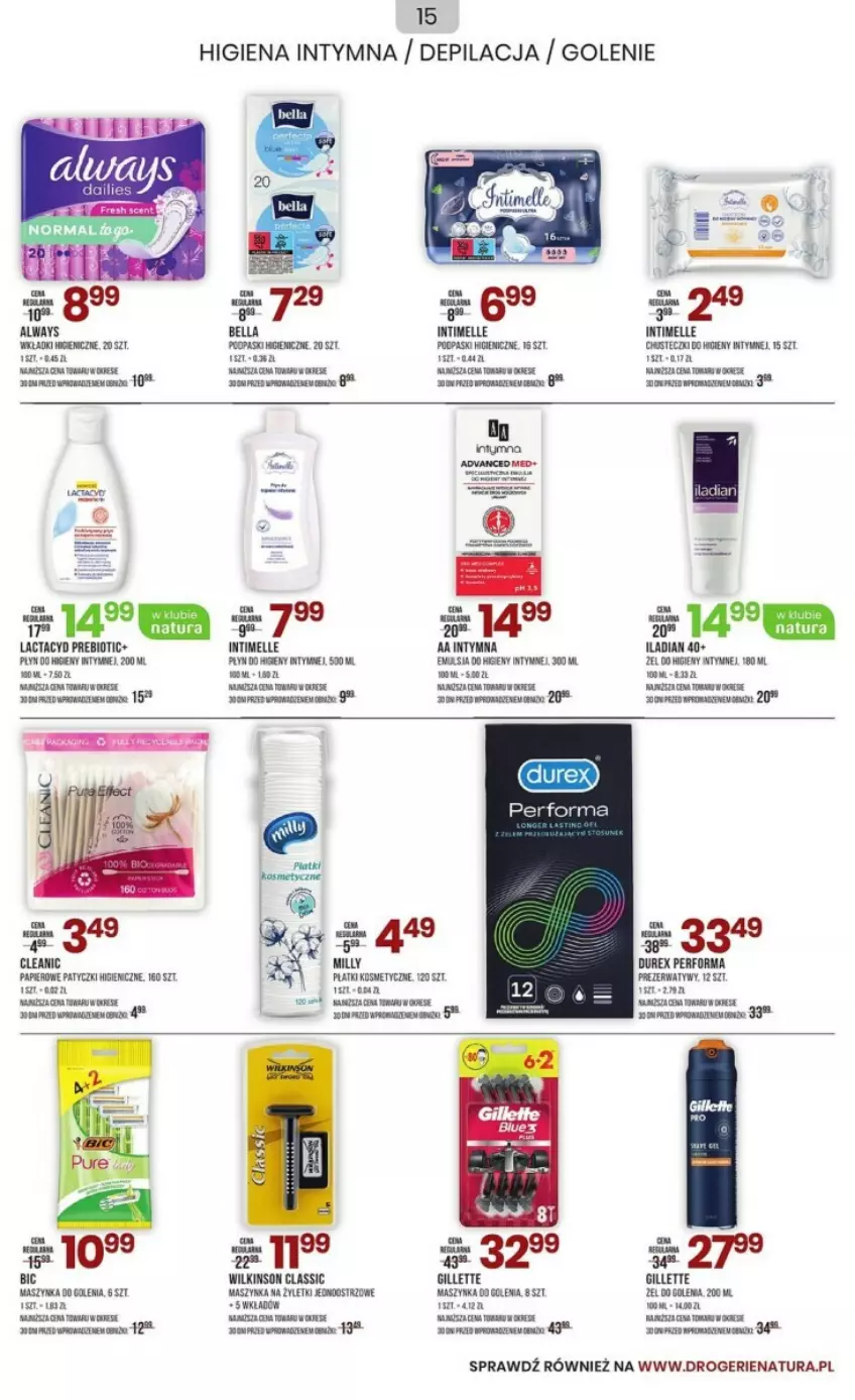 Gazetka promocyjna Drogerie Natura - ważna 03.01 do 09.01.2024 - strona 7 - produkty: Always, Bell, Bella, Cleanic, Durex, Iladian, Lactacyd, Por, Prezerwatyw