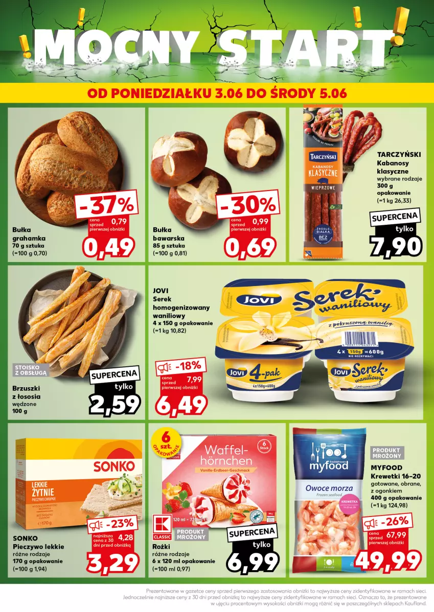 Gazetka promocyjna Kaufland - Kaufland - ważna 03.06 do 05.06.2024 - strona 4 - produkty: Brzuszki z łososia, Bułka, Bułka grahamka, Frozen, Gra, Kabanos, Krewetki, Owoce, Owoce morza, Piec, Pieczywo, Sos, Tarczyński