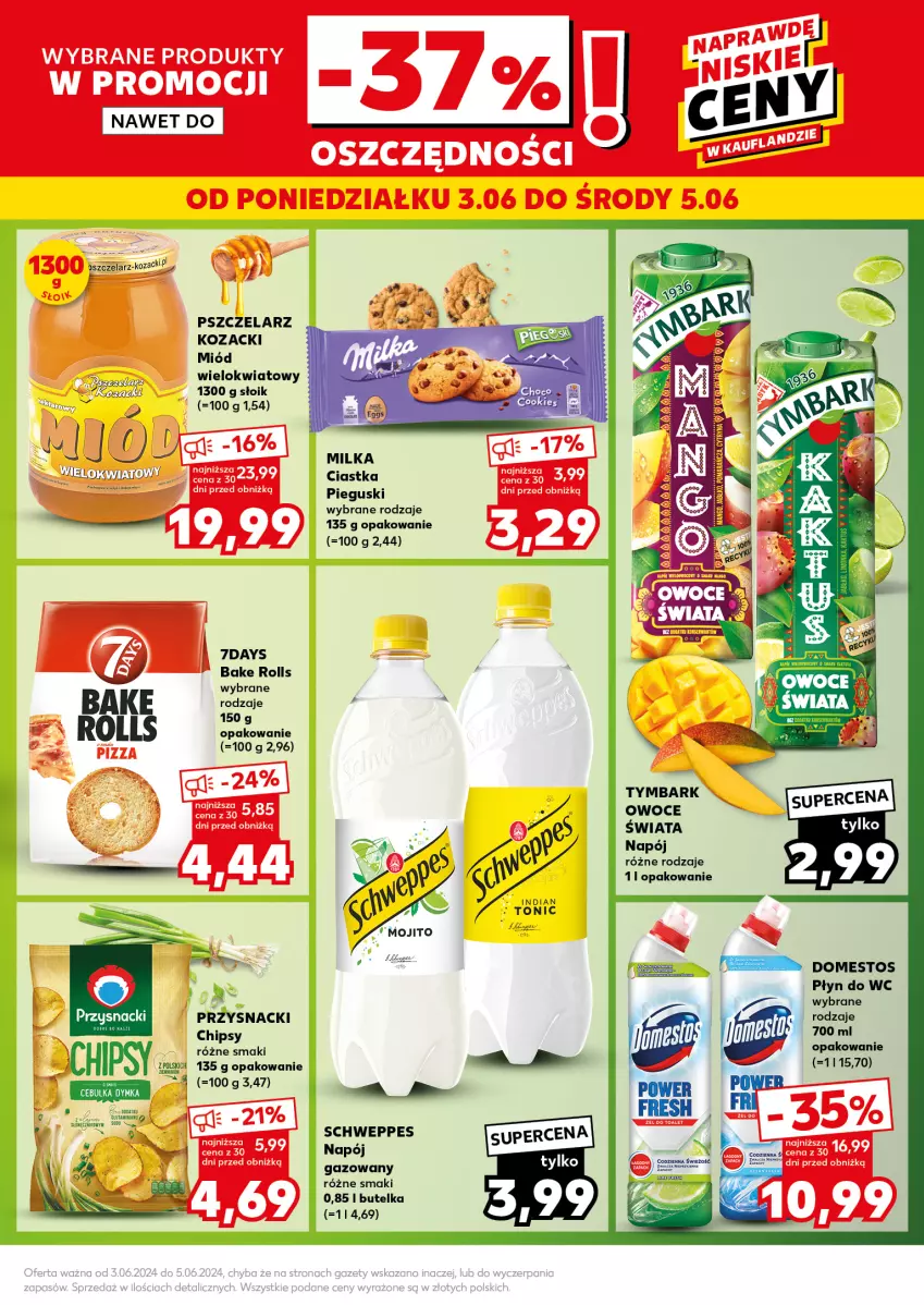 Gazetka promocyjna Kaufland - Kaufland - ważna 03.06 do 05.06.2024 - strona 5 - produkty: Bake Rolls, Chipsy, Ciastka, Miód, Napój, Napój gazowany, Owoce, Płyn do wc, Przysnacki, Schweppes, Tymbark