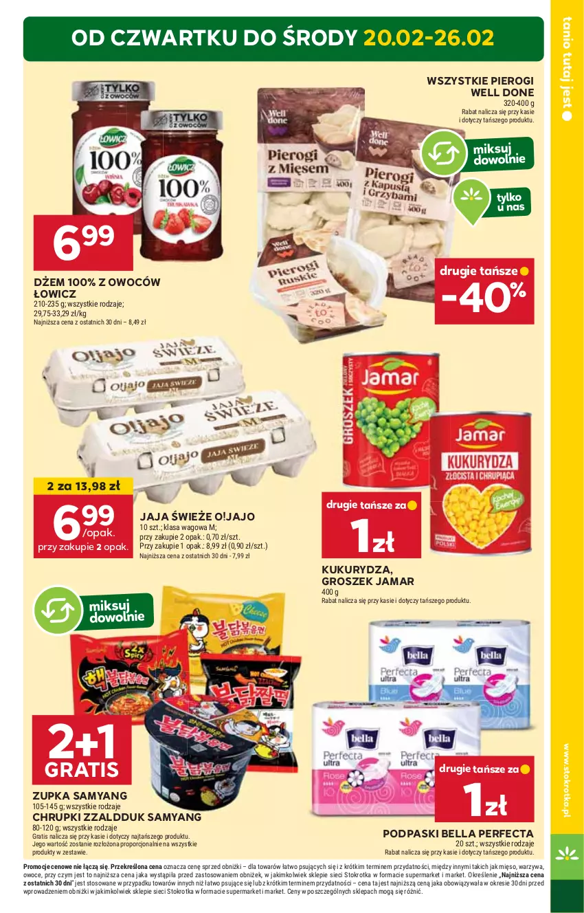 Gazetka promocyjna Stokrotka - Market - ważna 20.02 do 26.02.2025 - strona 3 - produkty: Bell, Bella, Chrupki, Dżem, Gra, Groszek, HP, Jaja, Kukurydza, Perfecta, Pierogi, Podpaski