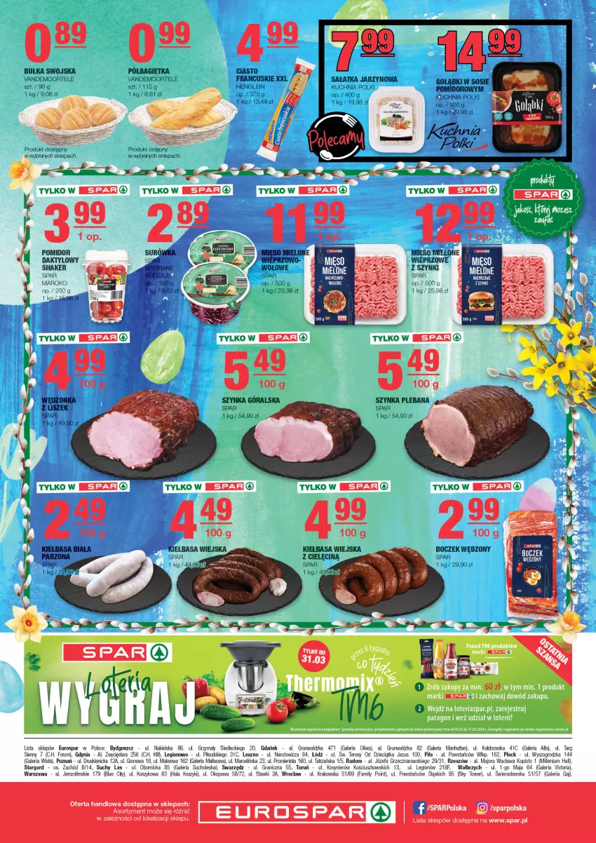 Gazetka promocyjna Spar - EuroSpar - ważna 24.03 do 03.04.2024 - strona 4 - produkty: Bagietka, Boczek, Bułka, Dzieci, Fa, Gra, Kiełbasa, Kiełbasa wiejska, Kosz, Kuchnia, Mięso, Mięso mielone, Rum, Sałat, Sałatka, Szynka