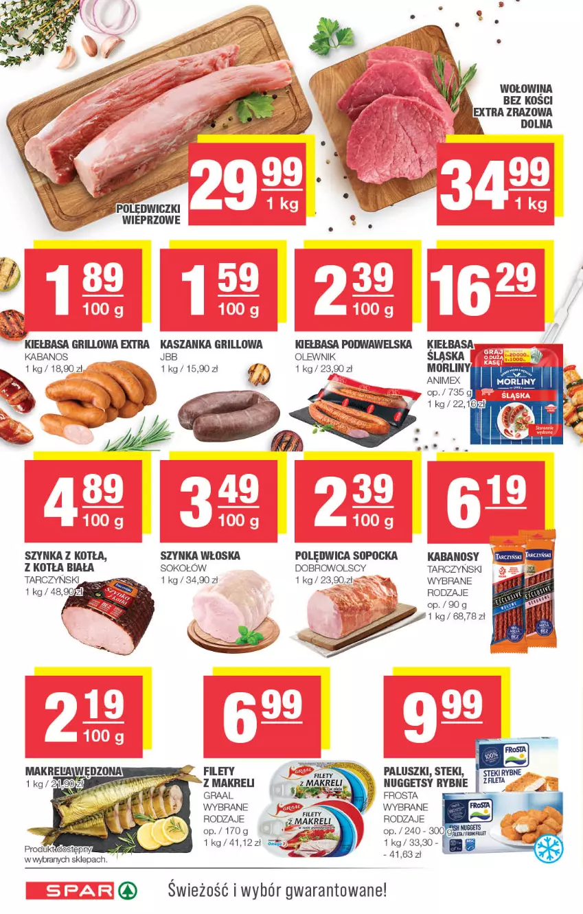 Gazetka promocyjna Spar - Spar - ważna 02.07 do 12.07.2023 - strona 4 - produkty: Frosta, Gra, Graal, Grill, Kabanos, Kasza, Kaszanka, Kiełbasa, Kiełbasa podwawelska, Olewnik, Polędwica, Sok, Sokołów, Stek, Szynka, Tarczyński, Wawel, Wołowina, Wołowina bez kości