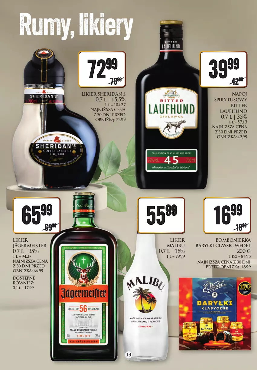 Gazetka promocyjna Dino - Katalog alkoholowy 20-25.11 - ważna 20.11 do 25.11.2023 - strona 13 - produkty: Baryłki, Likier, Malibu, Napój, Rum, Sheridan's