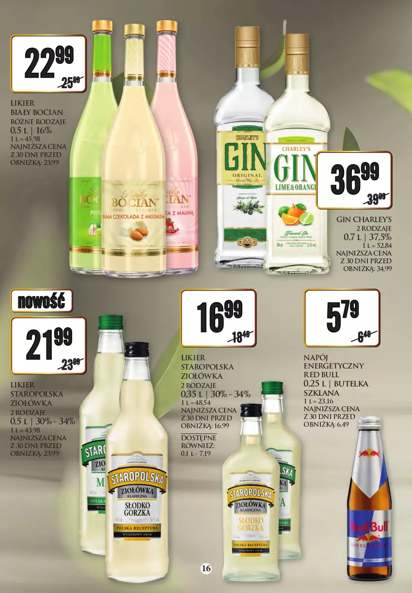 Gazetka promocyjna Dino - Katalog alkoholowy 20-25.11 - ważna 20.11 do 25.11.2023 - strona 16 - produkty: Biały Bocian, Gin, LANA, Likier, Napój, Napój energetyczny, Red Bull