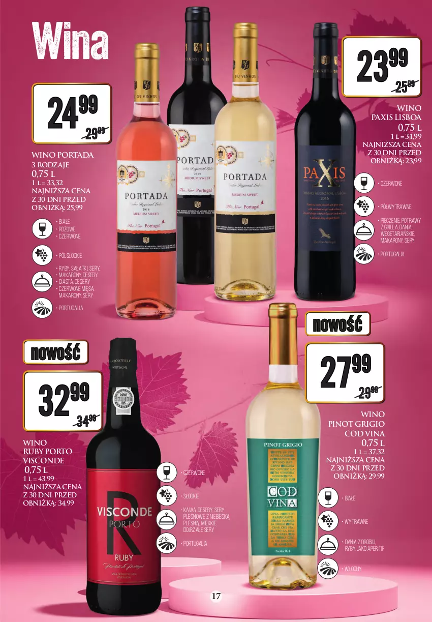 Gazetka promocyjna Dino - Katalog alkoholowy 20-25.11 - ważna 20.11 do 25.11.2023 - strona 17 - produkty: Deser, Grill, Kawa, Makaron, Pax, Piec, Pinot Grigio, Por, Portada, Sałat, Ser, Wino