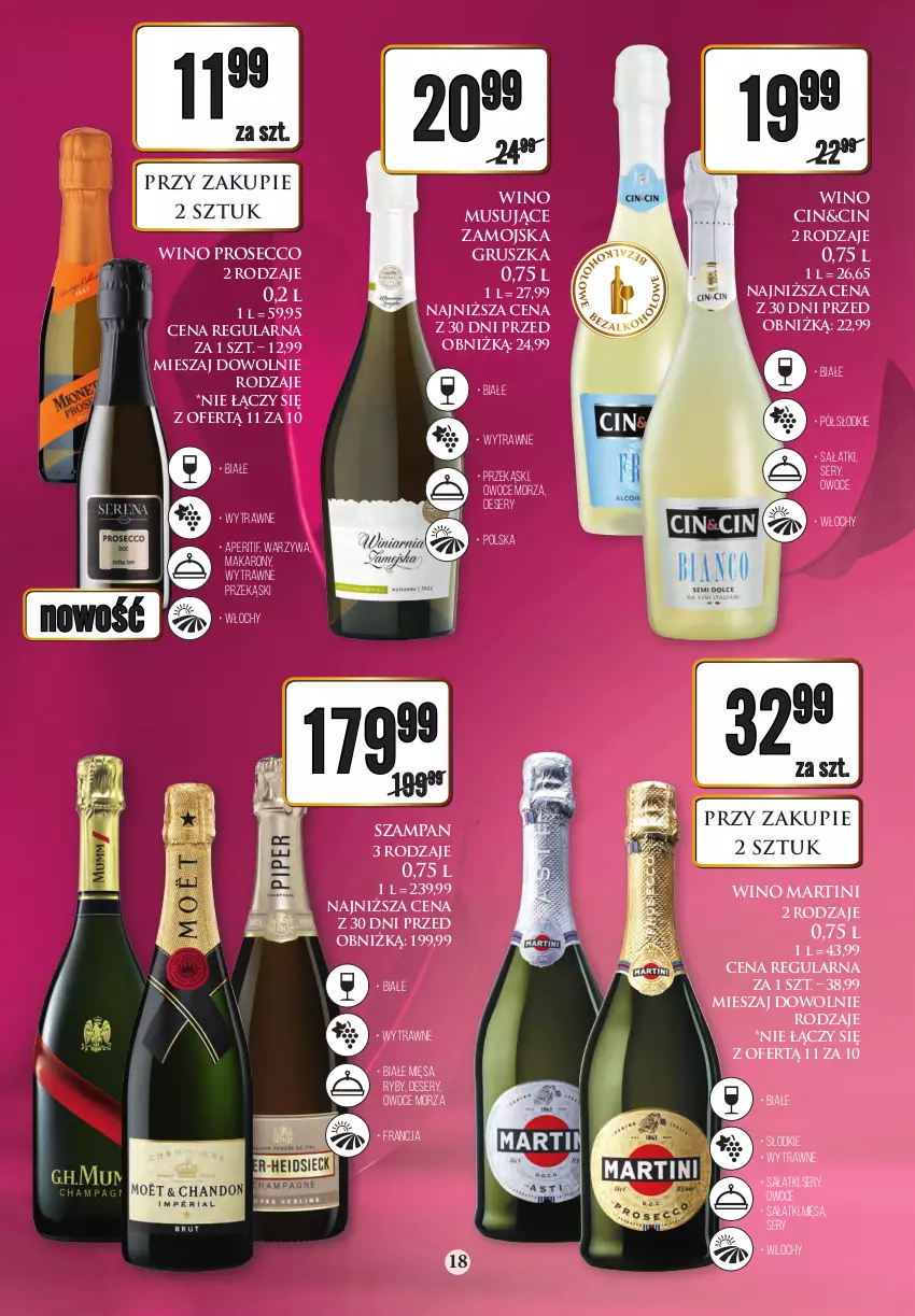 Gazetka promocyjna Dino - Katalog alkoholowy 20-25.11 - ważna 20.11 do 25.11.2023 - strona 18 - produkty: Deser, Makaron, Martini, Mus, Owoce, Owoce morza, Prosecco, Sałat, Ser, Warzywa, Wino, Wino musujące