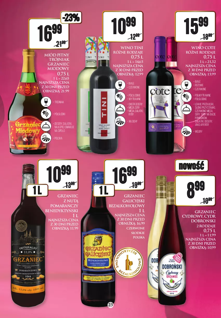 Gazetka promocyjna Dino - Katalog alkoholowy 20-25.11 - ważna 20.11 do 25.11.2023 - strona 23 - produkty: Deser, Gry, Grzaniec Galicyjski, Miód, Miód pitny, Sałat, Ser, Sos, Wino