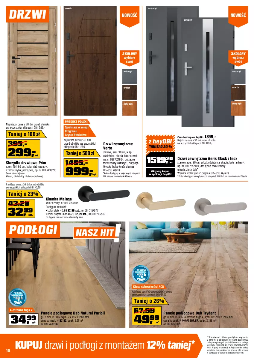 Gazetka promocyjna Obi - Gazetka OBI - ważna 22.04 do 05.05.2026 - strona 10 - produkty: Drzwi, Drzwi zewnętrzne, Gra, Gres, Klamka, Klej, Lack, Plafon, Plafon LED, Por, Ser, Skrzydło drzwiowe, Sok