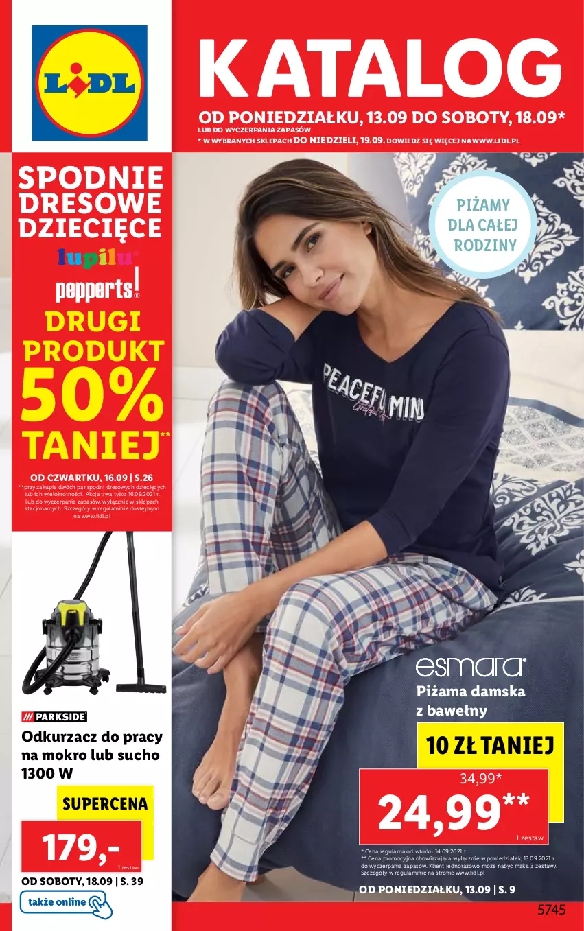 Gazetka promocyjna Lidl - GAZETKA - ważna 13.09 do 19.09.2021 - strona 1 - produkty: Dres, Dzieci, Odkurzacz, Piżama, Spodnie, Spodnie dresowe