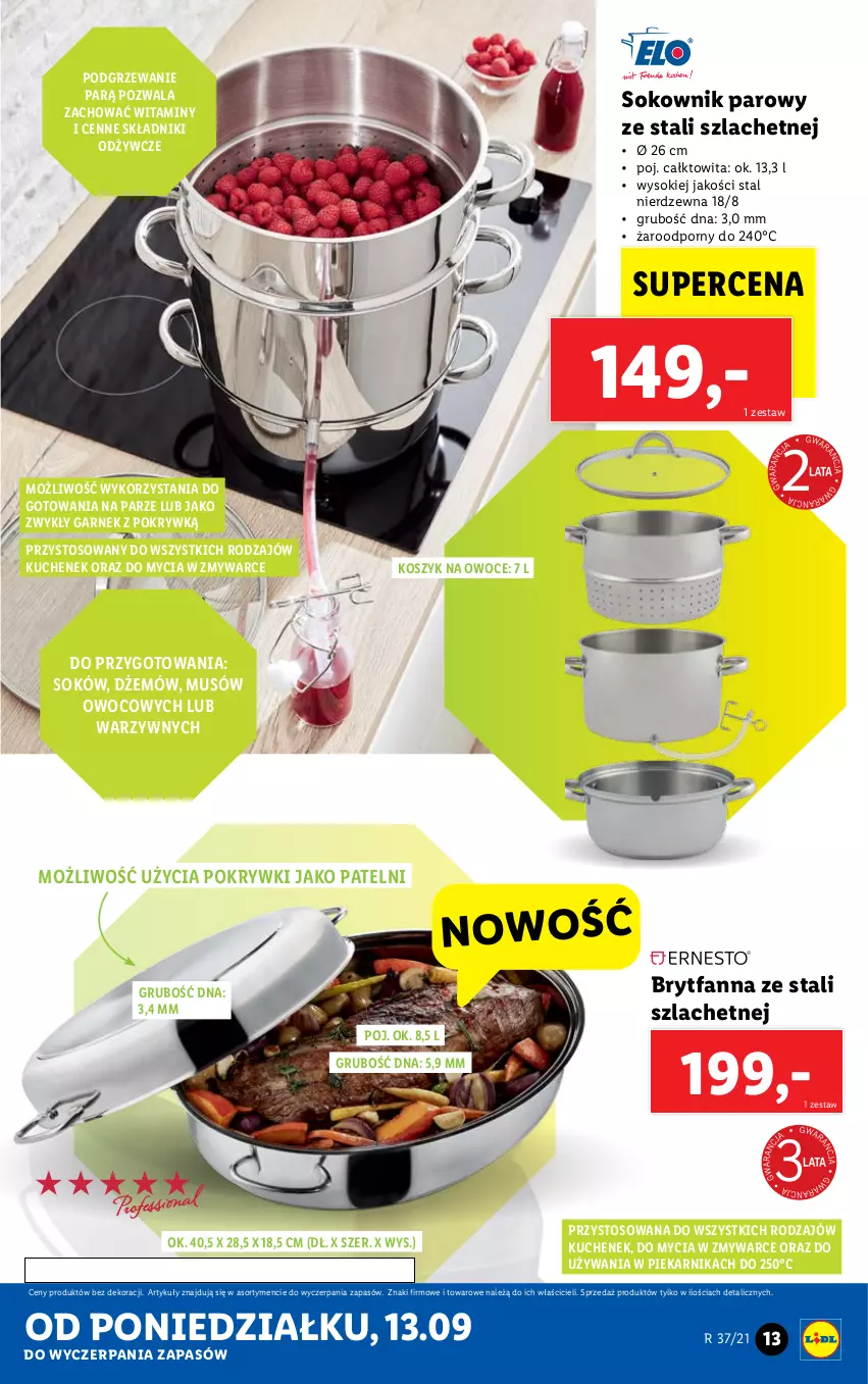 Gazetka promocyjna Lidl - GAZETKA - ważna 13.09 do 19.09.2021 - strona 13 - produkty: Dżem, Fa, Garnek, Kosz, Mus, Owoce, Piekarnik, Por, Sok