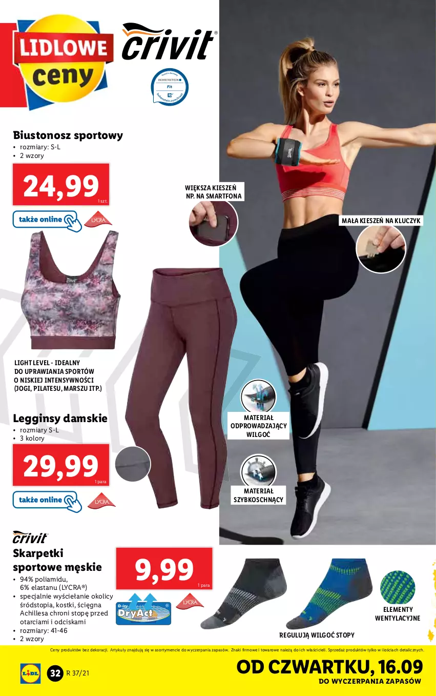 Gazetka promocyjna Lidl - GAZETKA - ważna 13.09 do 19.09.2021 - strona 32 - produkty: Biustonosz, Gin, Karp, Legginsy, LG, Mars, Por, Skarpetki, Smartfon, Sport, Top