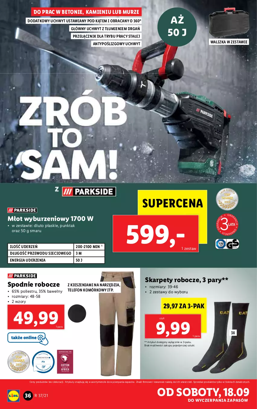 Gazetka promocyjna Lidl - GAZETKA - ważna 13.09 do 19.09.2021 - strona 38 - produkty: Karp, Młot, Spodnie, Telefon, Walizka