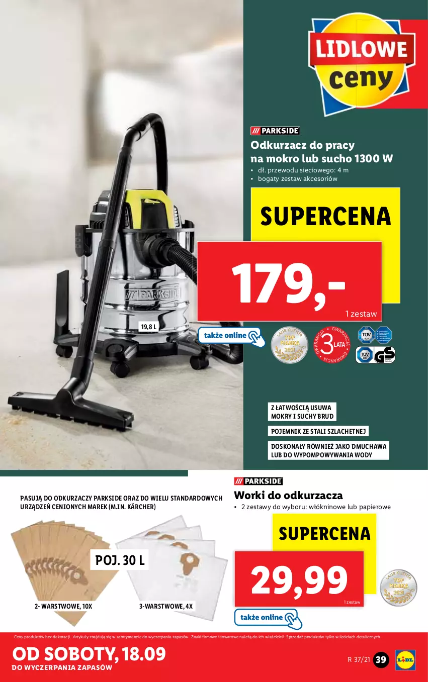 Gazetka promocyjna Lidl - GAZETKA - ważna 13.09 do 19.09.2021 - strona 41 - produkty: Kärcher, Odkurzacz, Papier, Parkside, Pojemnik